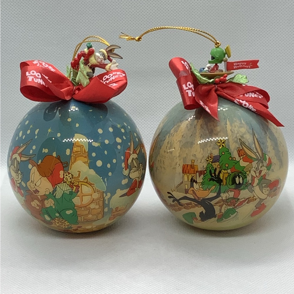 Vintage Looney Tunes Ornaments Tweety Marvin Taz Elmer Bugs Daffy 4 Balls 1995 - Picture 3 of 16
